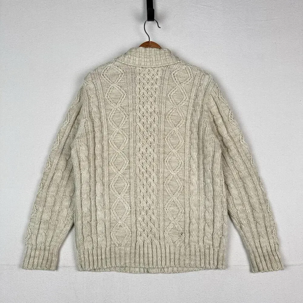 Vintage Thane Men’s Fisherman Cable Knit Cardigan Sweater Acrylic Cream‎ Medium